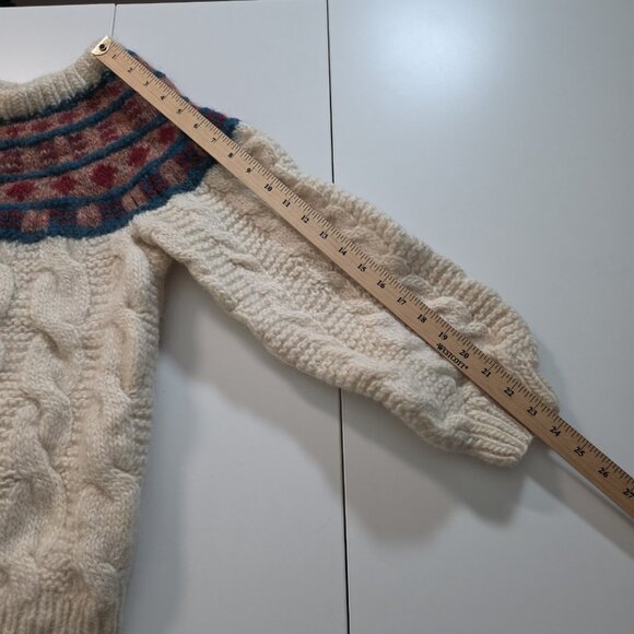 Unbranded Handknit Sweater Womens S/M Cream LS Fair Isle Cable Chunky Boho Cabin - Picture 5 of 13